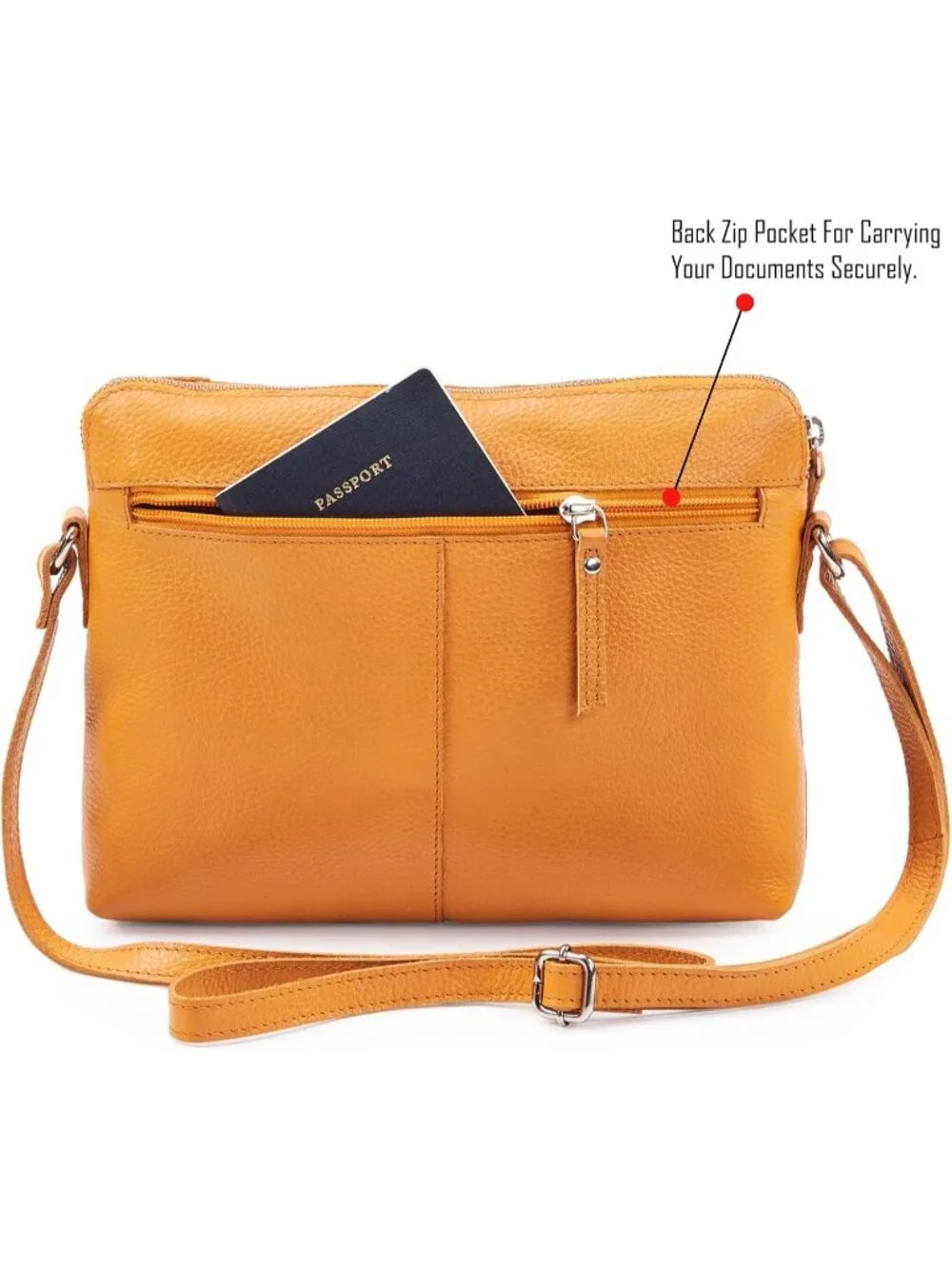 Women's Mustard  Genuine Leather Sling Purse with Adjustable Strap Crossbody bag